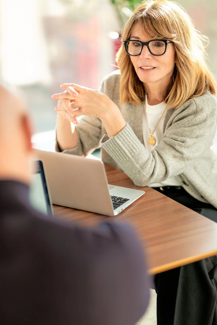 A healthcare consultant works on a project.